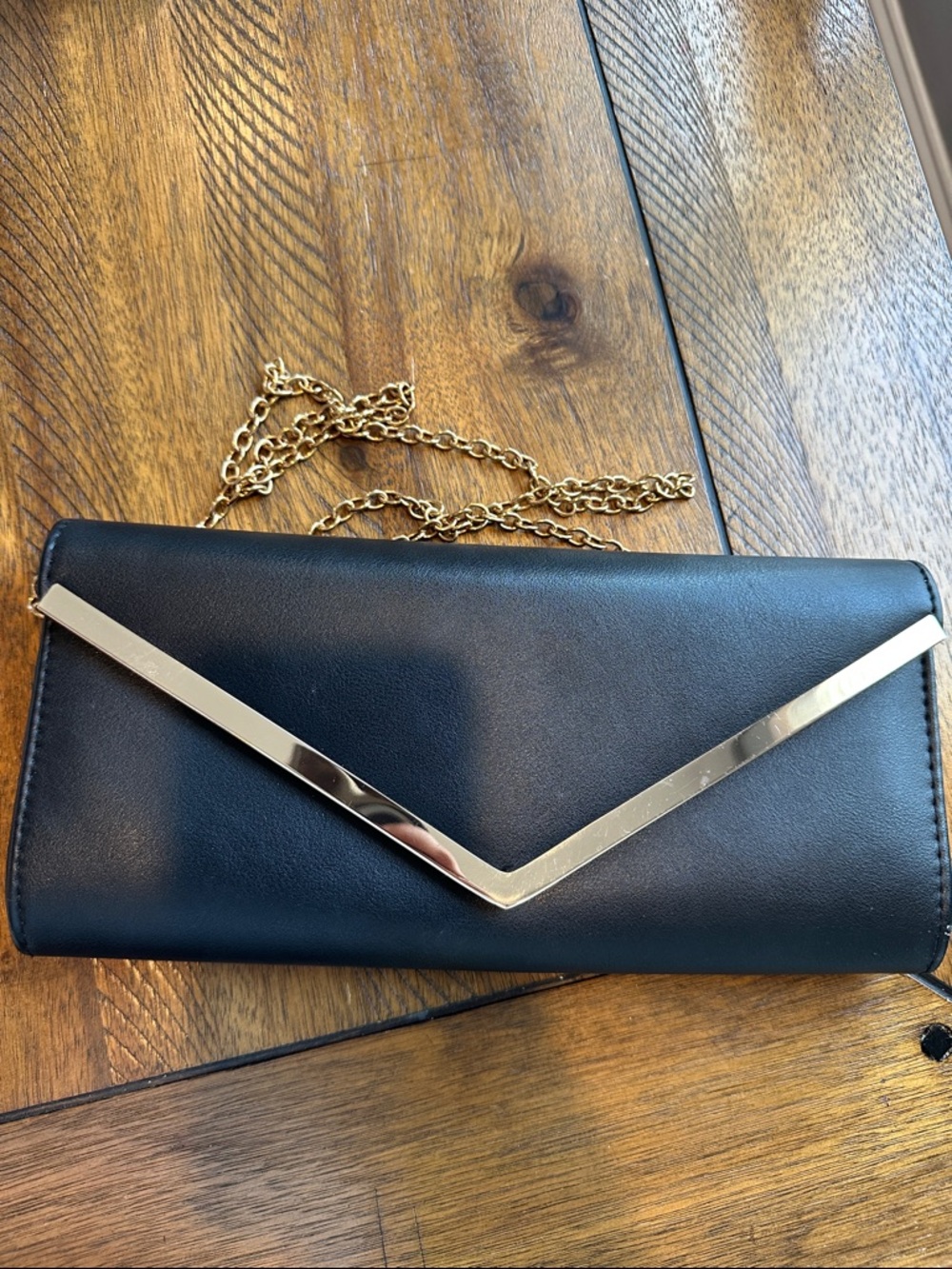 Aldo Black Clutch with Gold Accent Chain